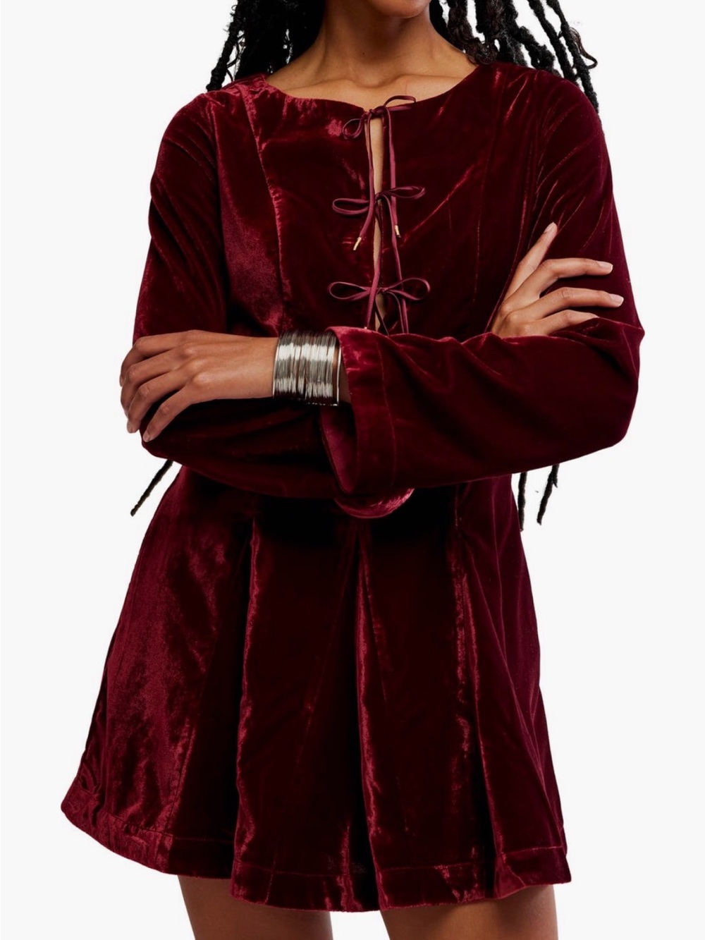 Free People Velvet Lace-Up Mini Dress - Burgundy Sz. 8 New With Tag